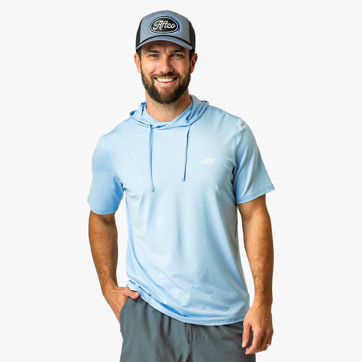Mens AFTCO Samurai Short Sleeve Hooded Sun Protection Shirt