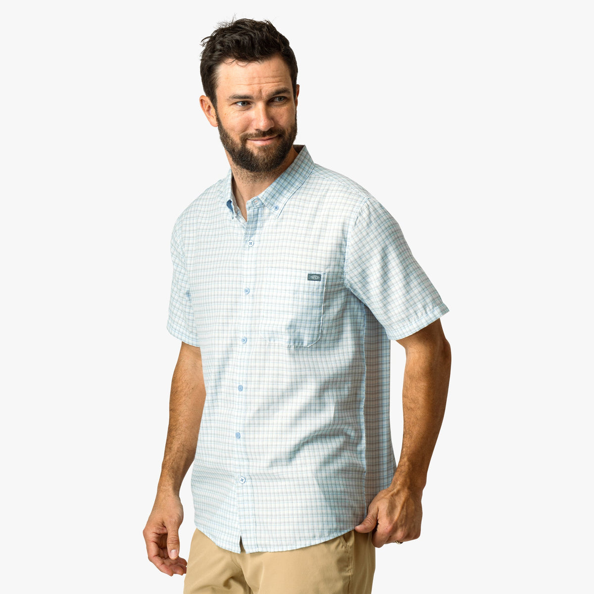Mens AFTCO Dorsal Short Sleeve Button Down Shirt