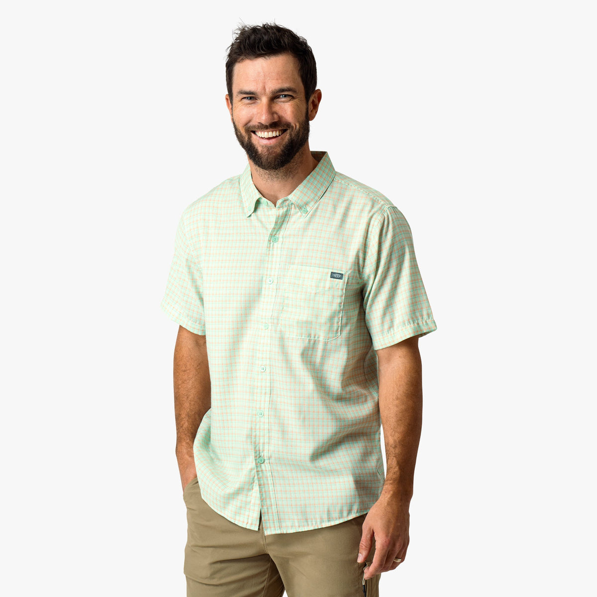 Mens AFTCO Dorsal Short Sleeve Button Down Shirt