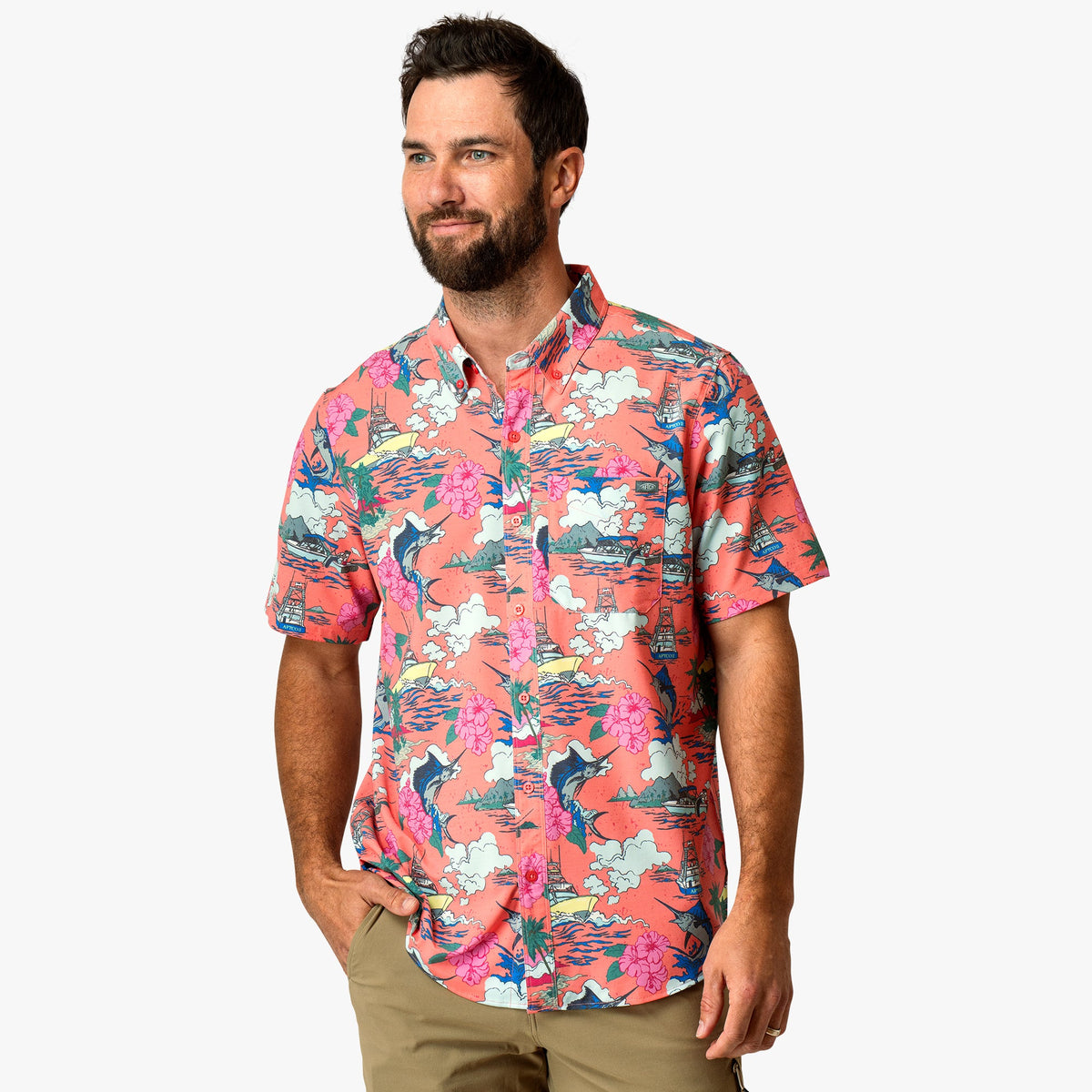 Mens AFTCO Boatbar Printed Button Down Fishing Shirt
