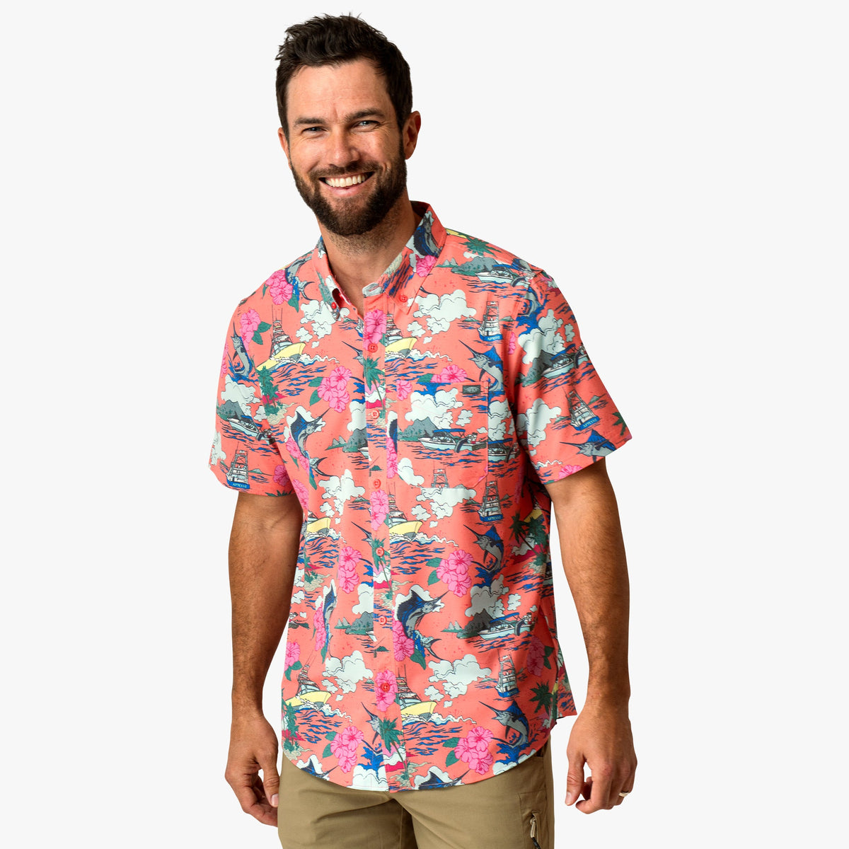 Mens AFTCO Boatbar Printed Button Down Fishing Shirt