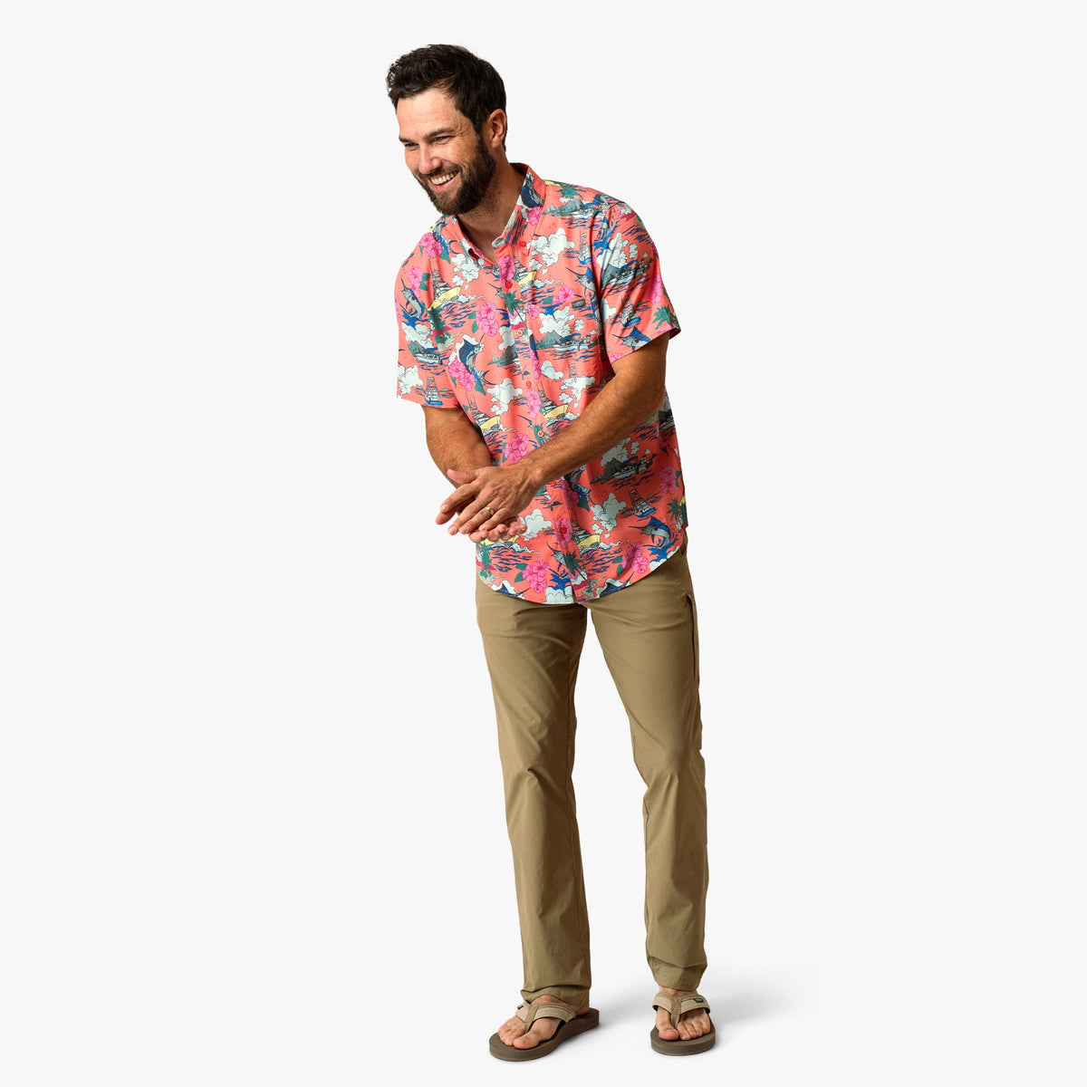 Mens AFTCO Boatbar Printed Button Down Fishing Shirt