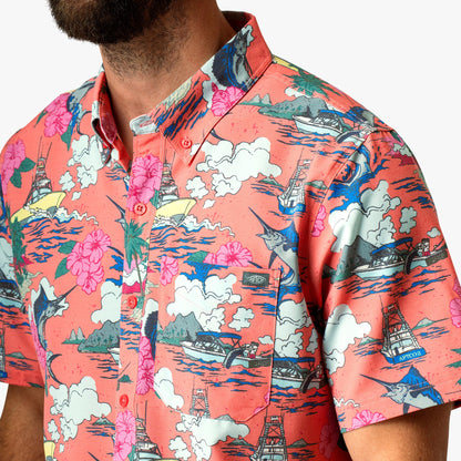Mens AFTCO Boatbar Printed Button Down Fishing Shirt