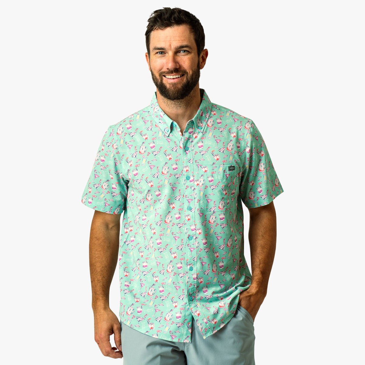 Mens AFTCO Boatbar Printed Button Down Fishing Shirt