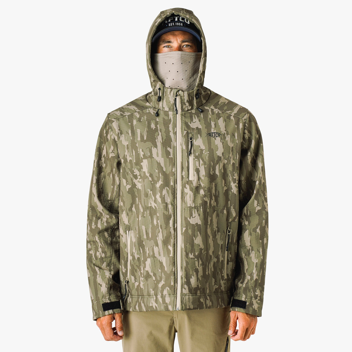 Mens AFTCO Reaper Tactical Zip Up Camo Softshell Jacket