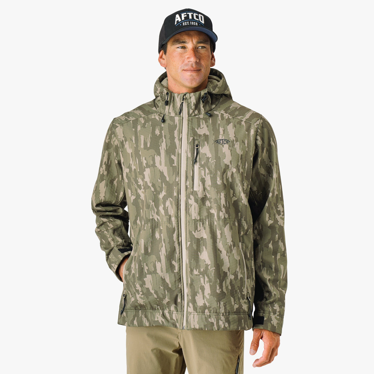 Mens AFTCO Reaper Tactical Zip Up Camo Softshell Jacket
