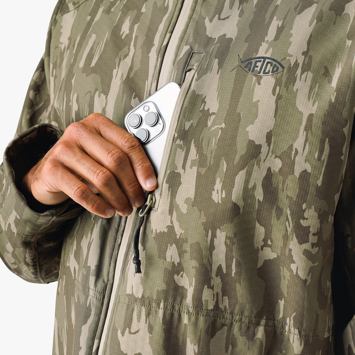 Mens AFTCO Reaper Tactical Zip Up Camo Softshell Jacket
