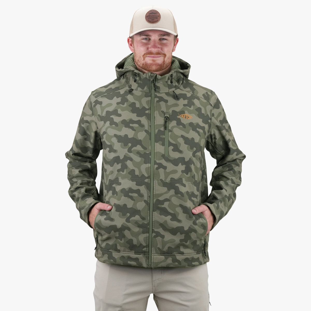 Mens AFTCO Reaper Tactical Zip Up Camo Softshell Jacket
