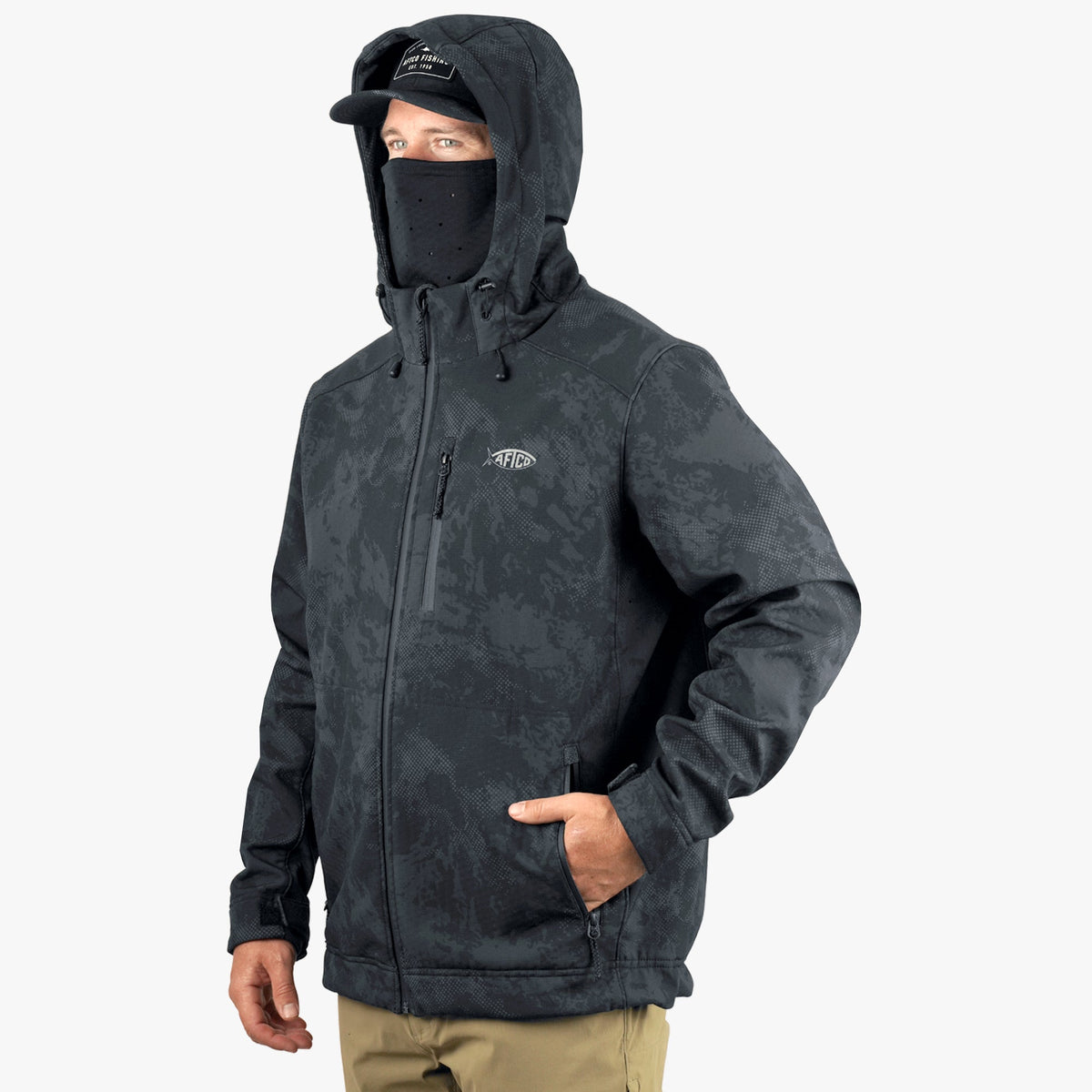 Mens AFTCO Reaper Tactical Zip Up Camo Softshell Jacket