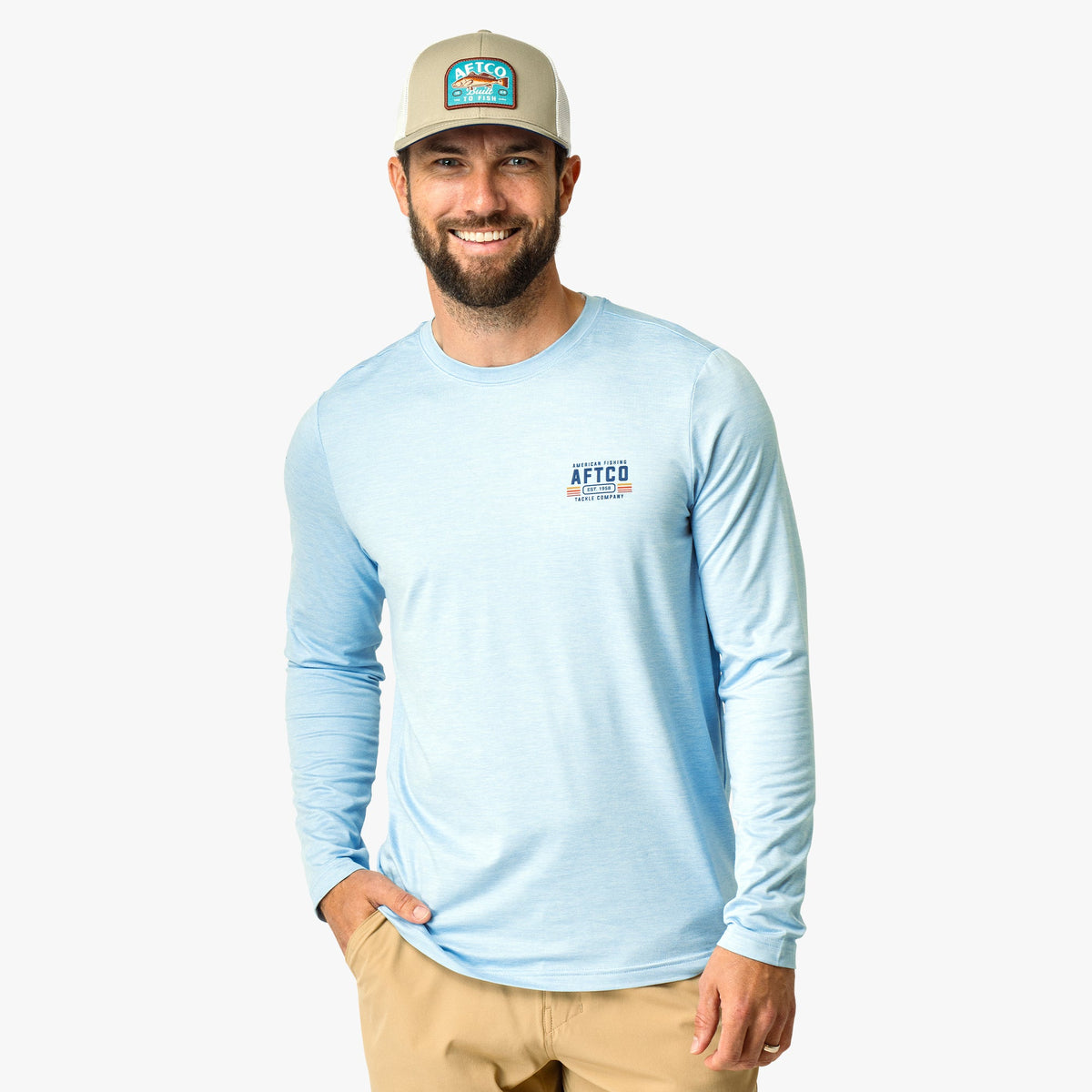 Mens AFTCO License Plate Long Sleeve Sun Protection Shirt