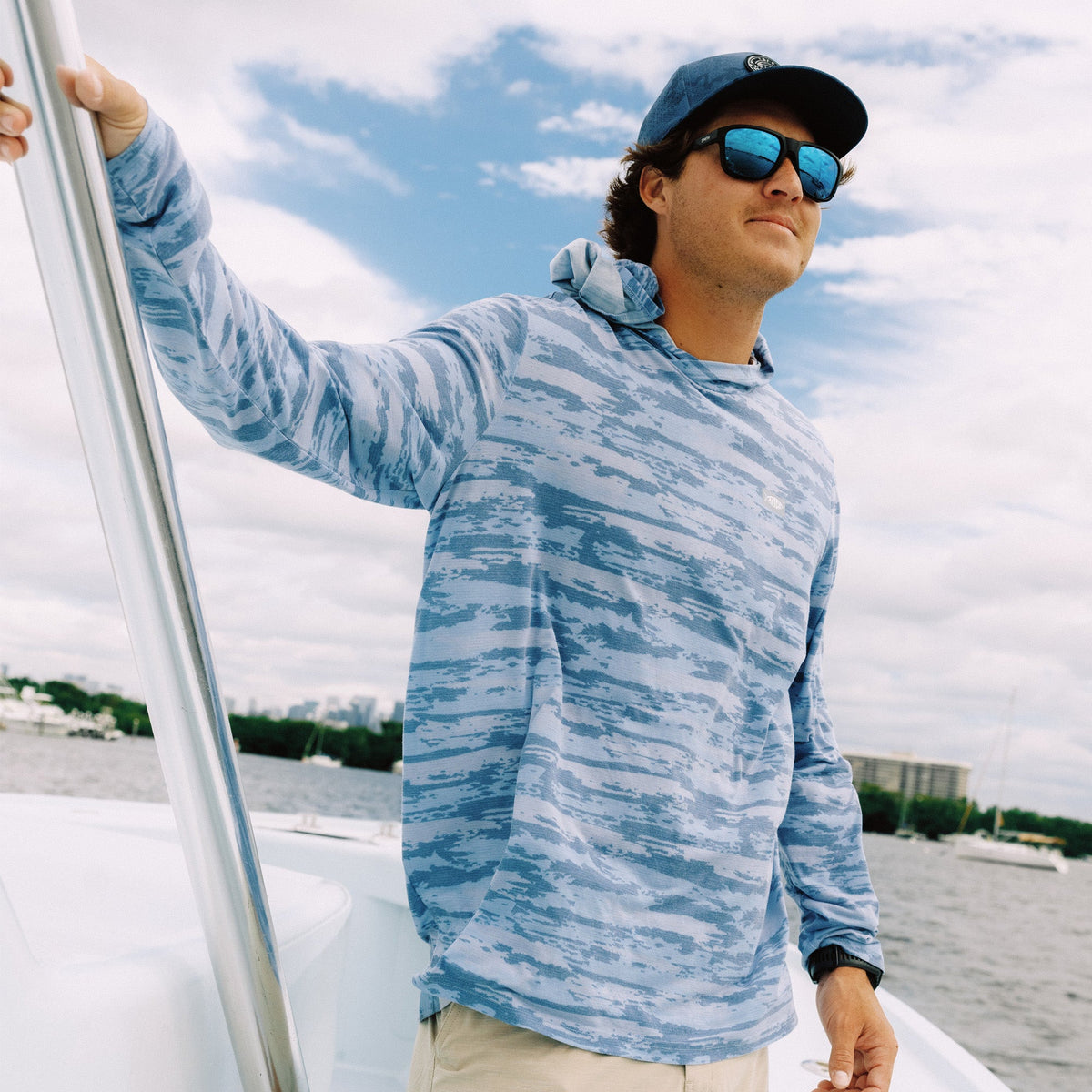 Mens AFTCO Ocean Bound Hooded Performance Shirt