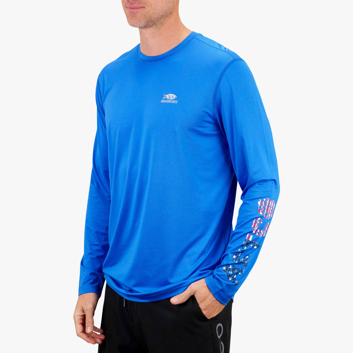 Mens AFTCO Jigfish Americana LS Performance Fishing Shirt