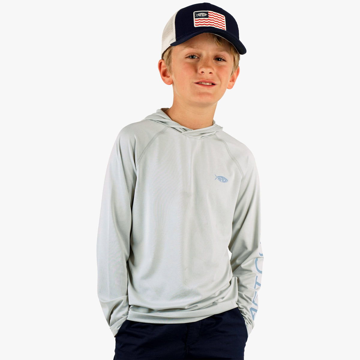 Kids AFTCO Youth Samurai Hood Performance LS Shirt