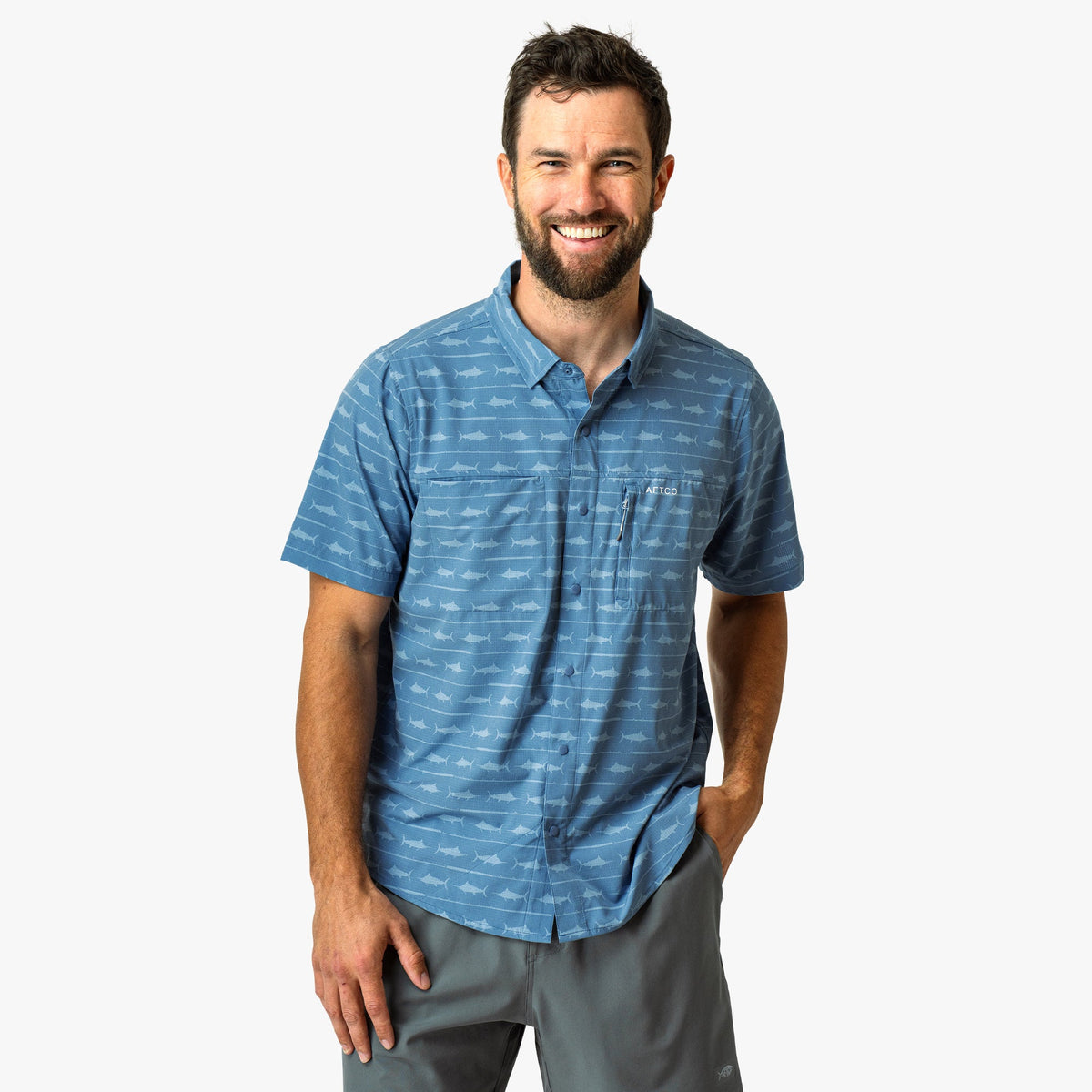 Mens AFTCO Seabreeze Short Sleeve Button Down Shirt