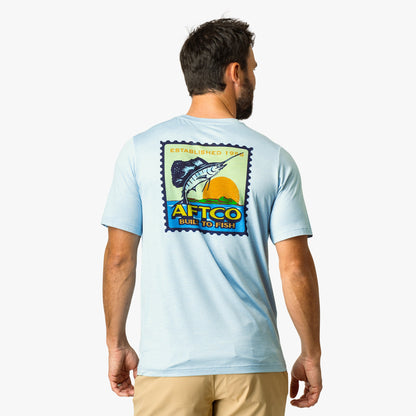 Mens AFTCO Greetings Short Sleeve Sun Protection Shirt