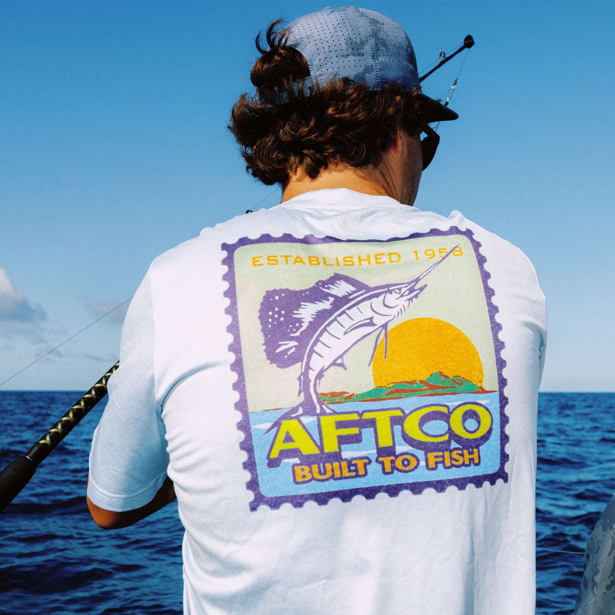 Mens AFTCO Greetings Short Sleeve Sun Protection Shirt