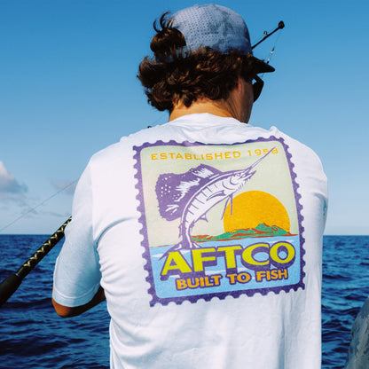 Mens AFTCO Greetings Short Sleeve Sun Protection Shirt