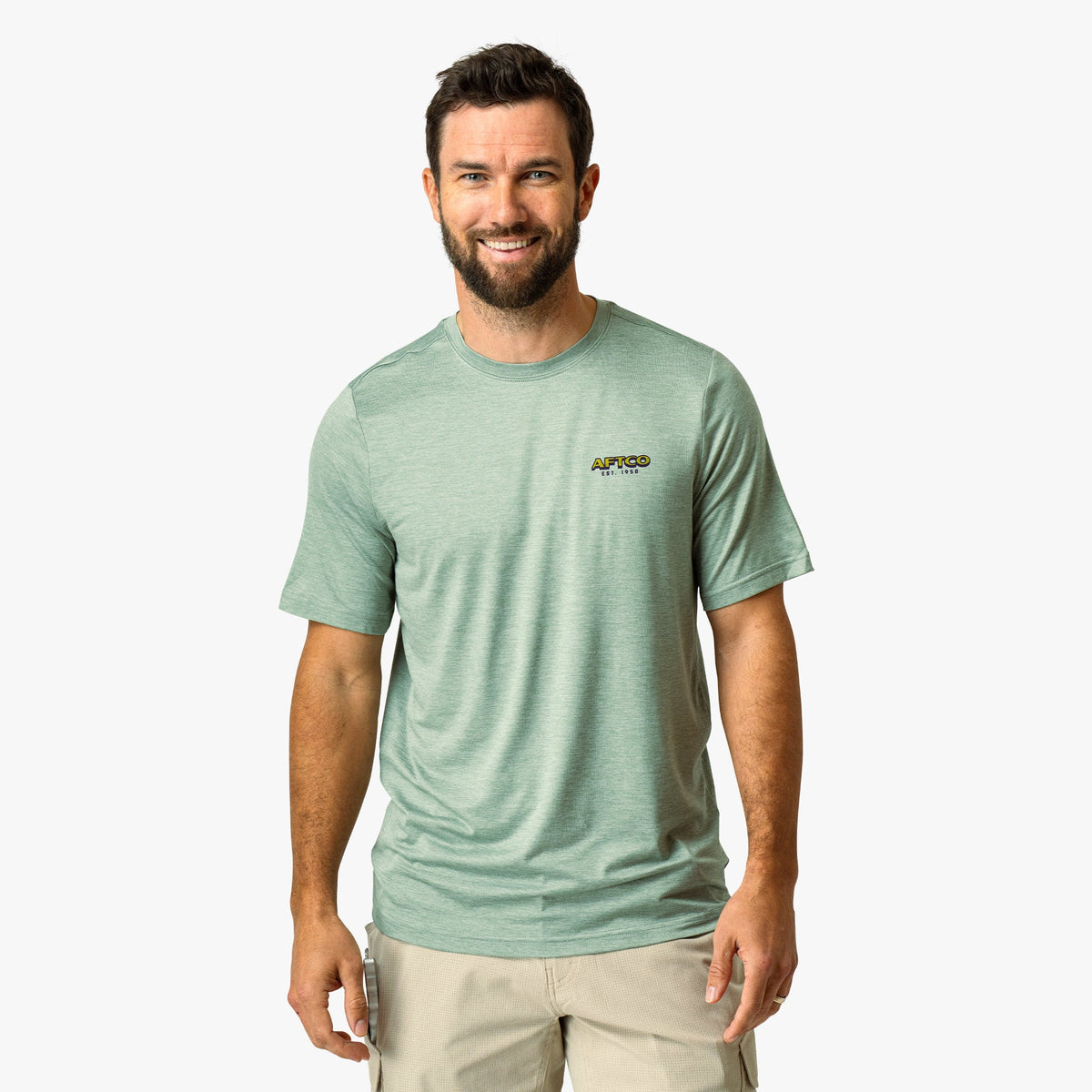 Mens AFTCO Greetings Short Sleeve Sun Protection Shirt