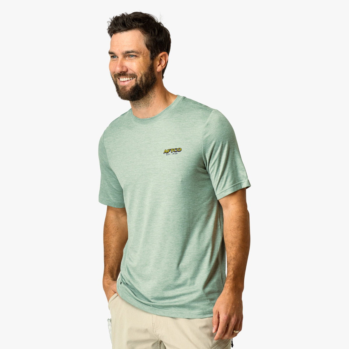 Mens AFTCO Greetings Short Sleeve Sun Protection Shirt