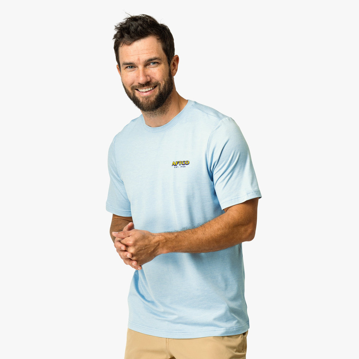 Mens AFTCO Greetings Short Sleeve Sun Protection Shirt