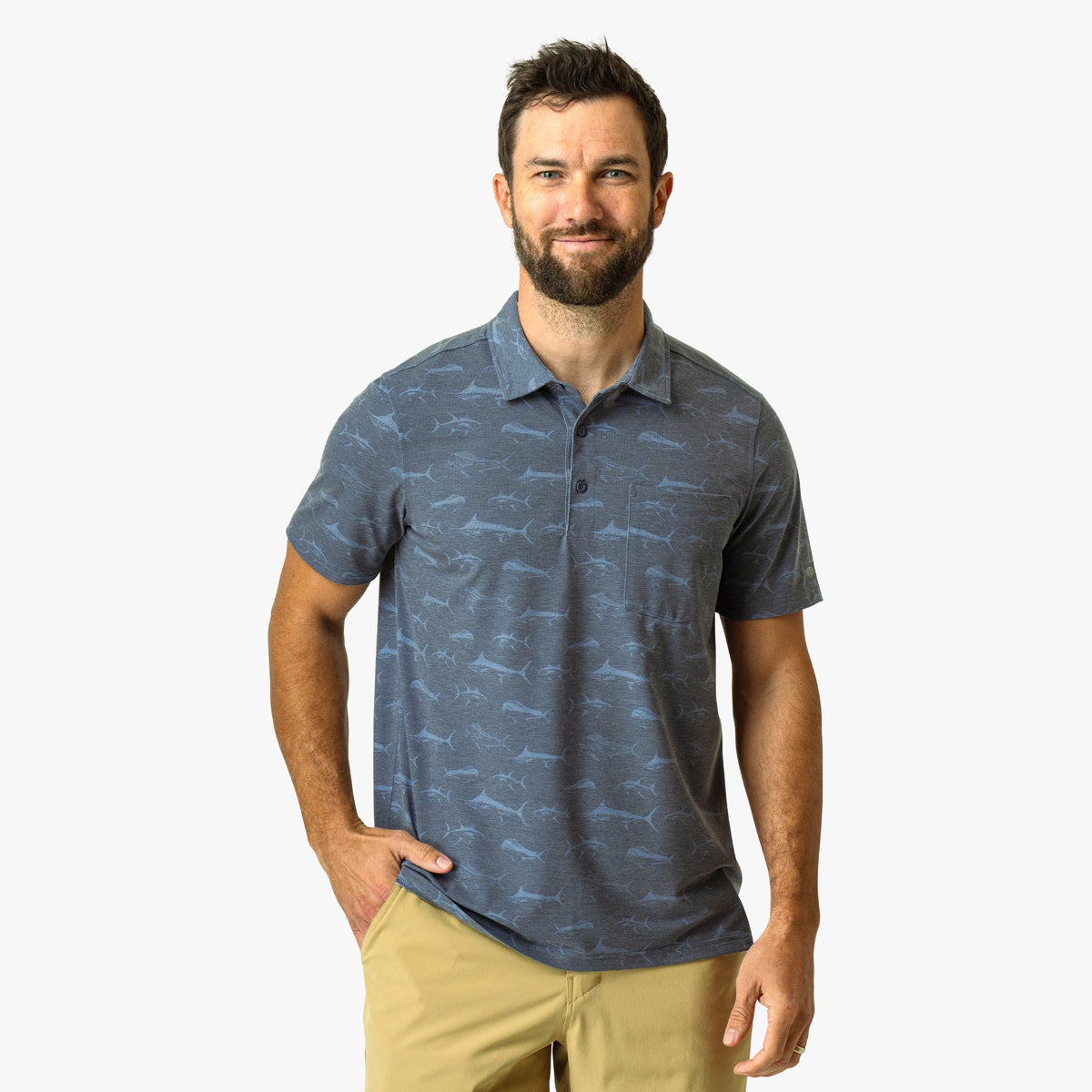 Mens AFTCO Qualifier Printed Performance Polo Shirt