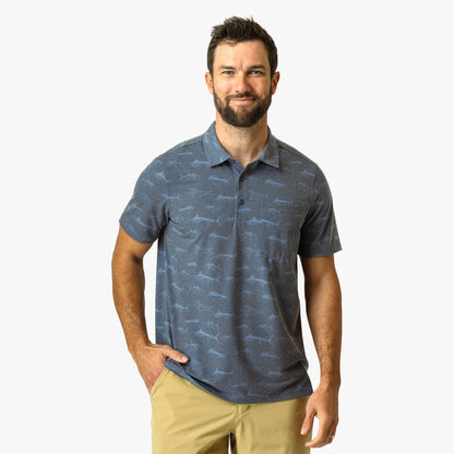 Mens AFTCO Qualifier Printed Performance Polo Shirt