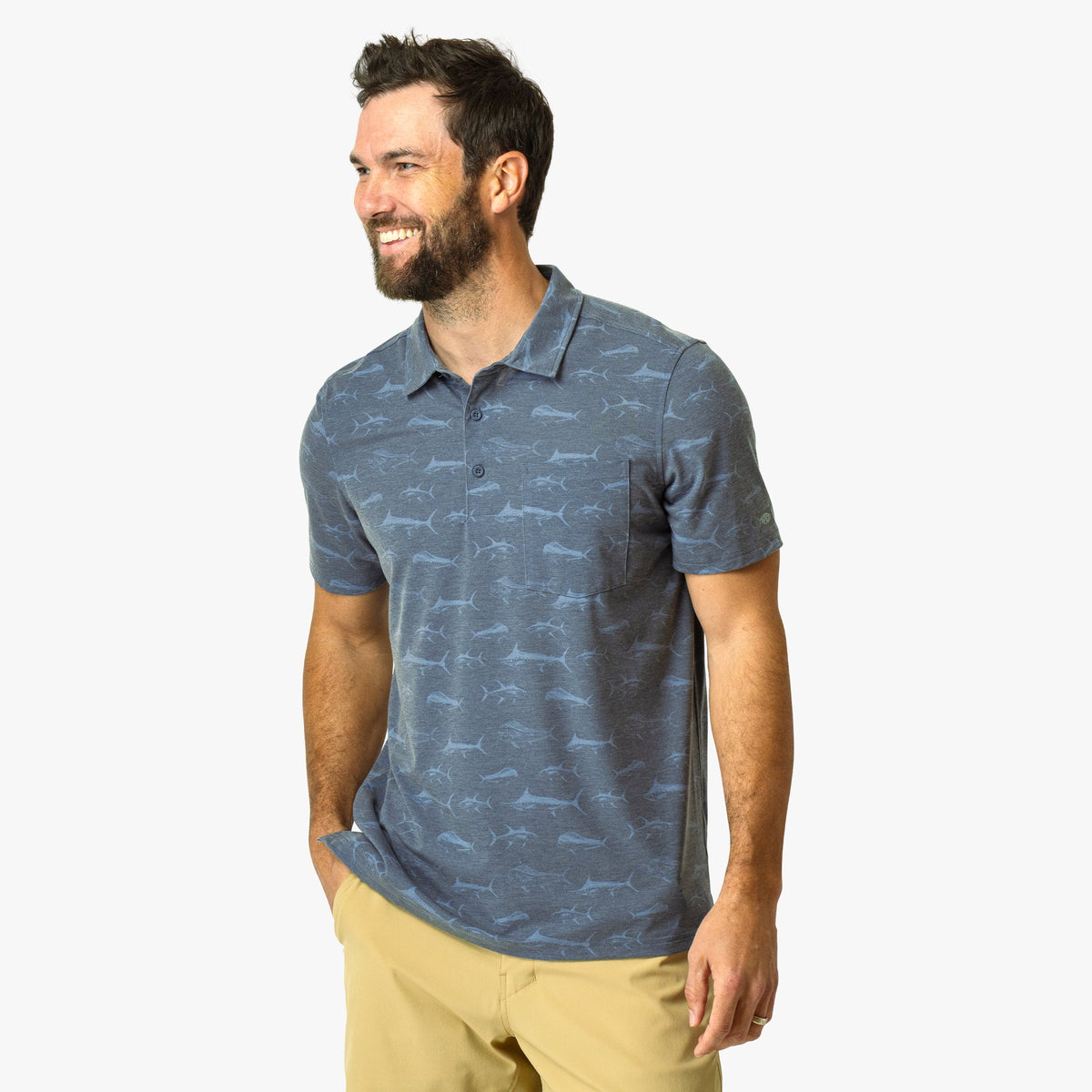 Mens AFTCO Qualifier Printed Performance Polo Shirt