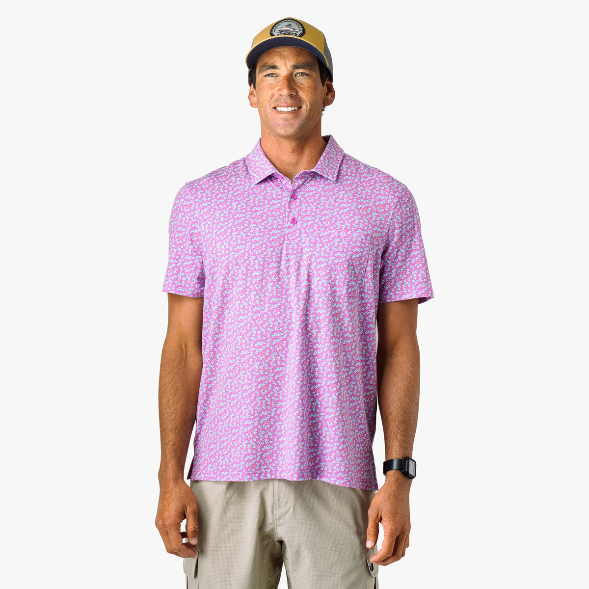 Mens AFTCO Qualifier Printed Performance Polo Shirt