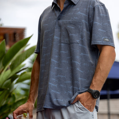 Mens AFTCO Qualifier Printed Performance Polo Shirt
