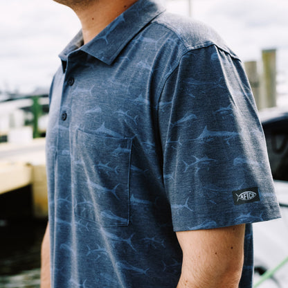 Mens AFTCO Qualifier Printed Performance Polo Shirt