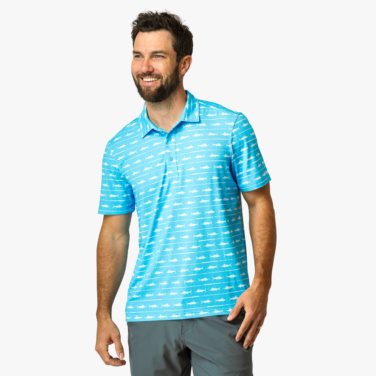 Mens AFTCO Boatbar Printed Performance Polo Shirt
