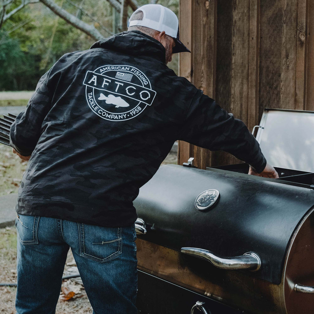 Mens AFTCO Bass Patch Pullover Hoodie