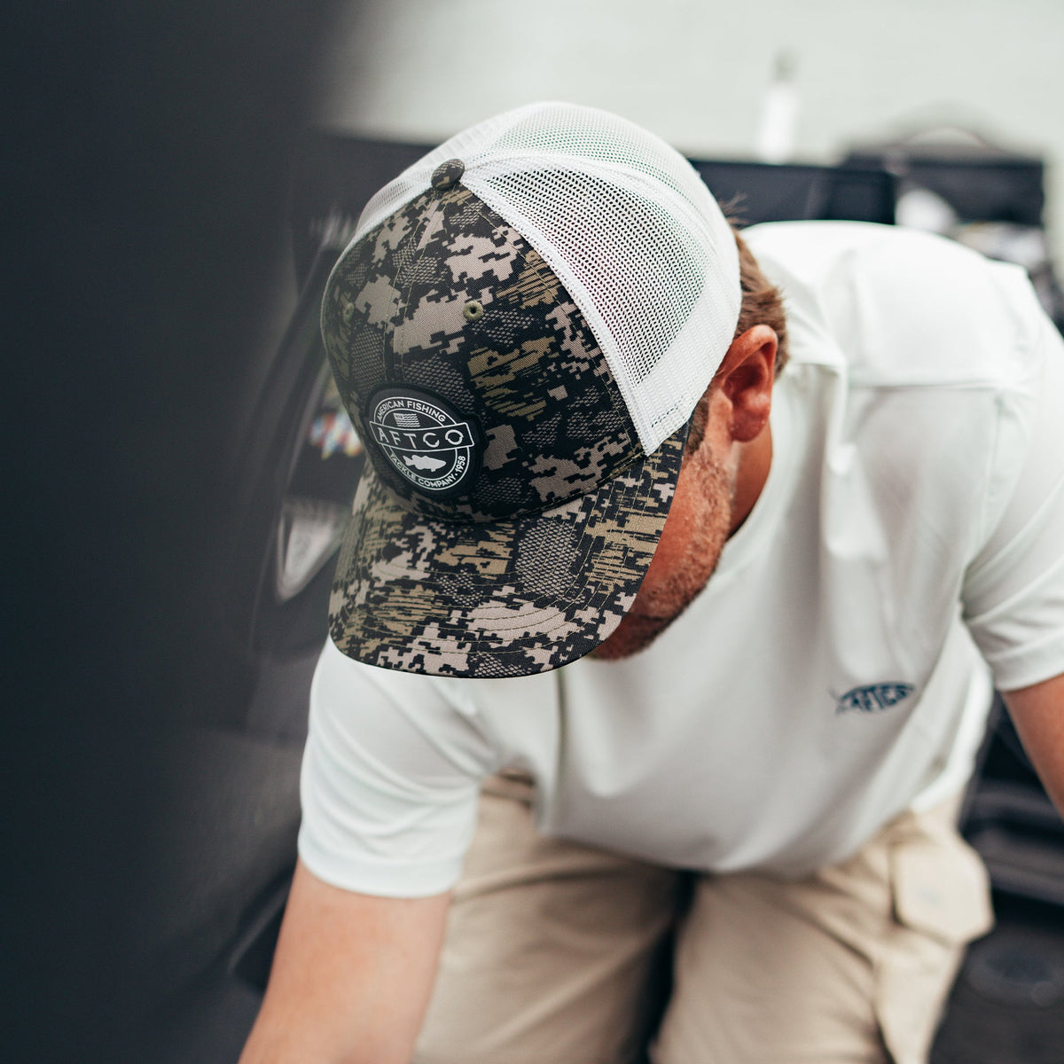 Mens AFTCO Bass Patch Trucker Hat