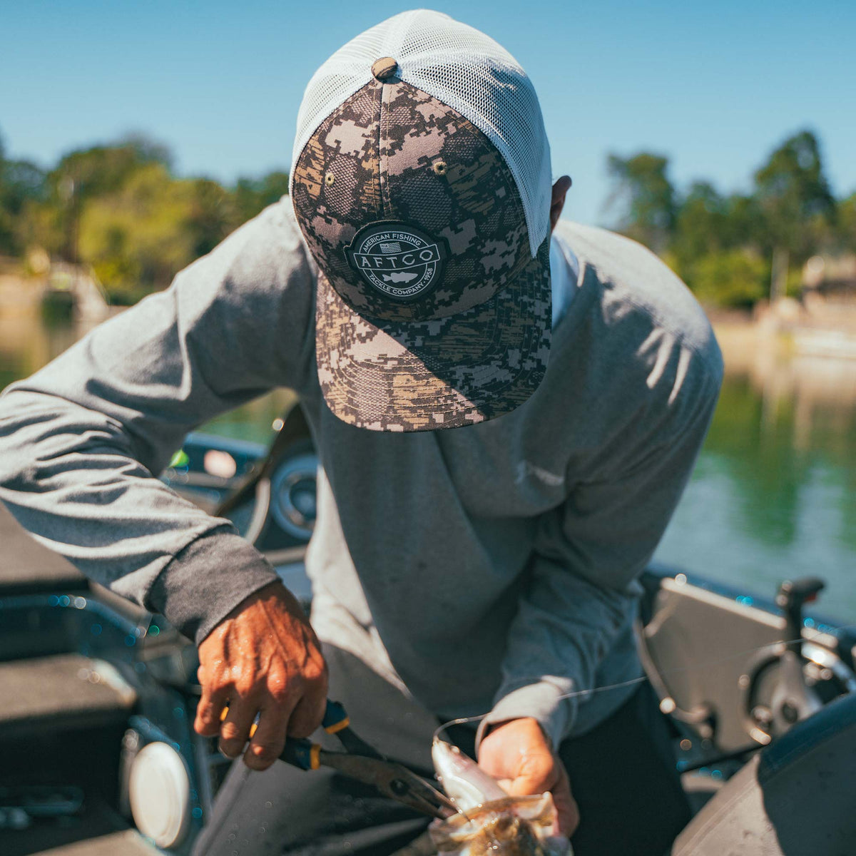 Mens AFTCO Bass Patch Trucker Hat