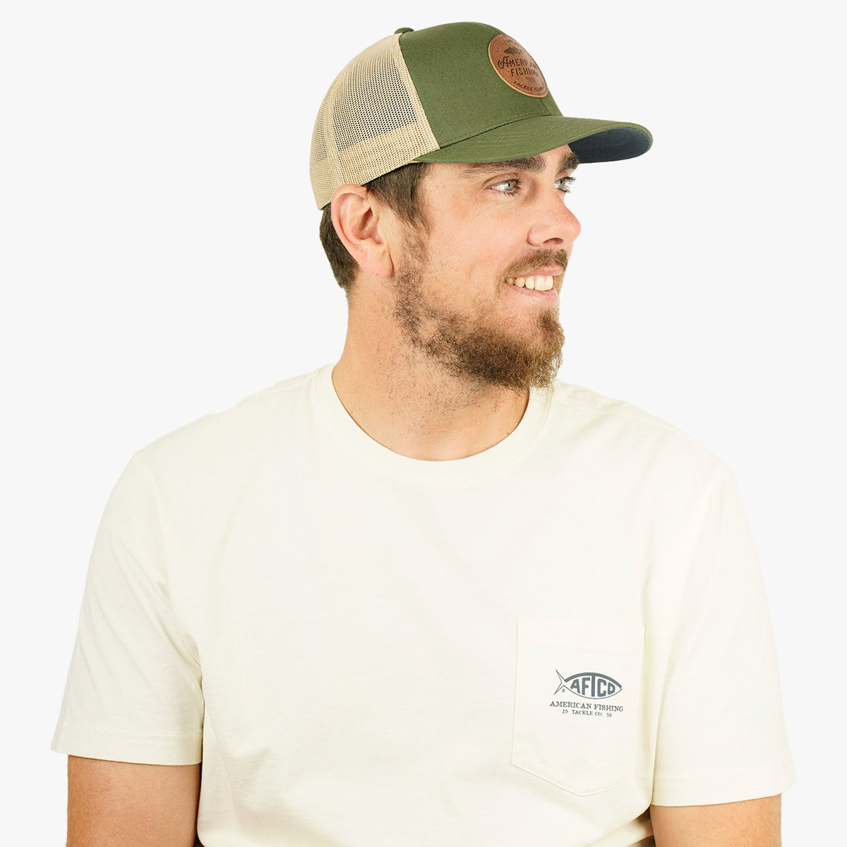 Mens AFTCO Lemonade Leather Trucker Hat