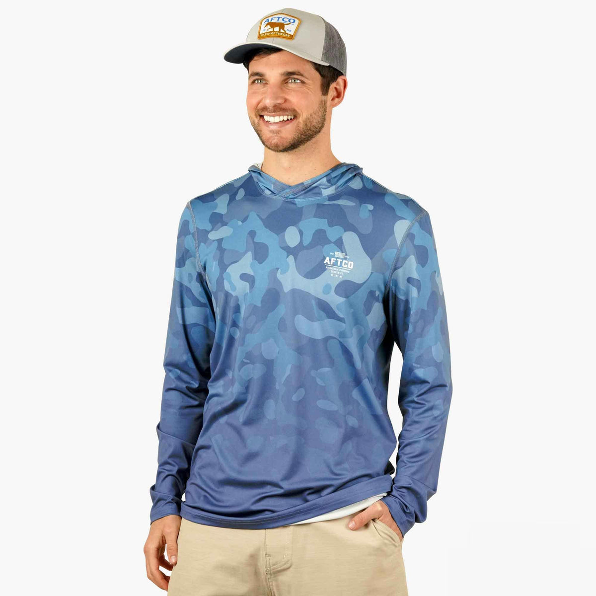Mens AFTCO OG Camo UVX LS Hooded Fishing Shirt