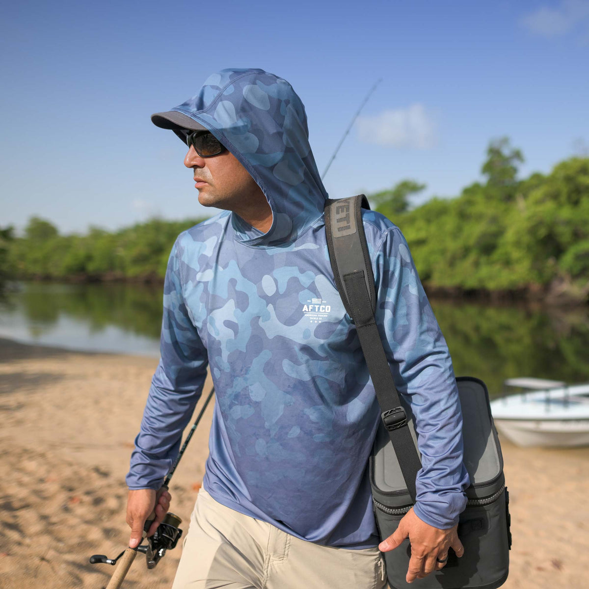 Mens AFTCO OG Camo UVX LS Hooded Fishing Shirt