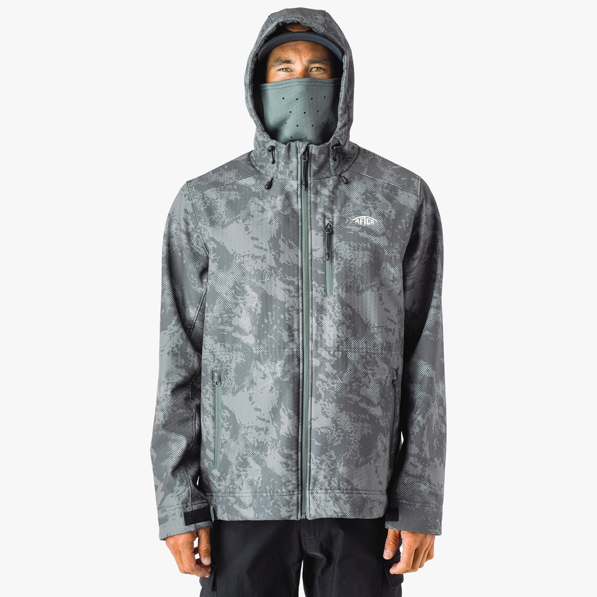 Mens AFTCO Reaper Tactical Zip Up Camo Softshell Jacket