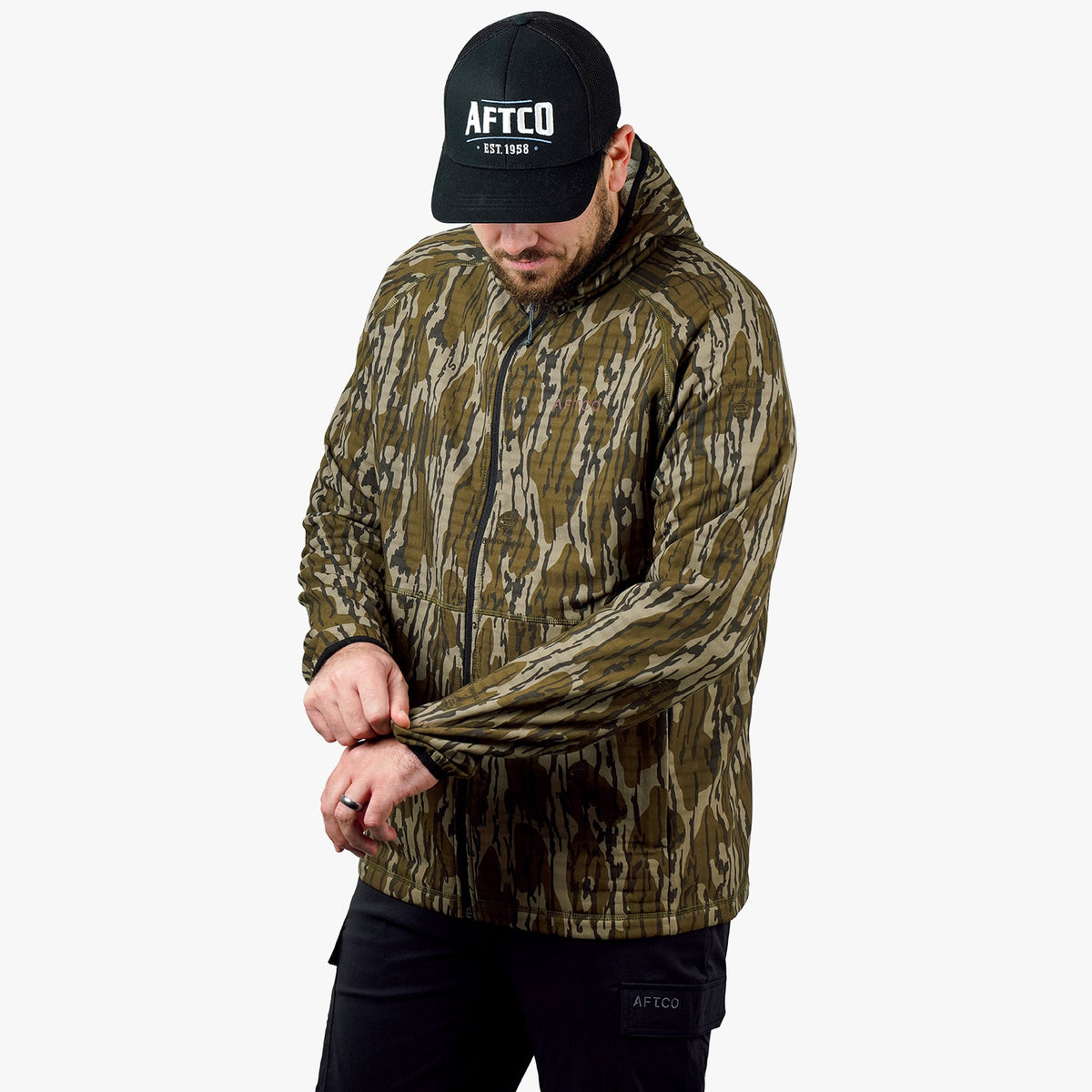 Mens AFTCO ArmourLoft Mossy Oak Full Zip Fishing Hoodie