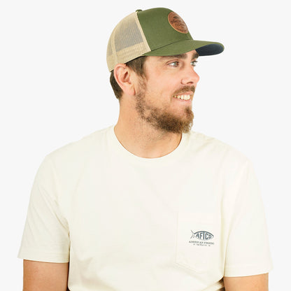 Mens AFTCO Lemonade Leather Trucker Hat