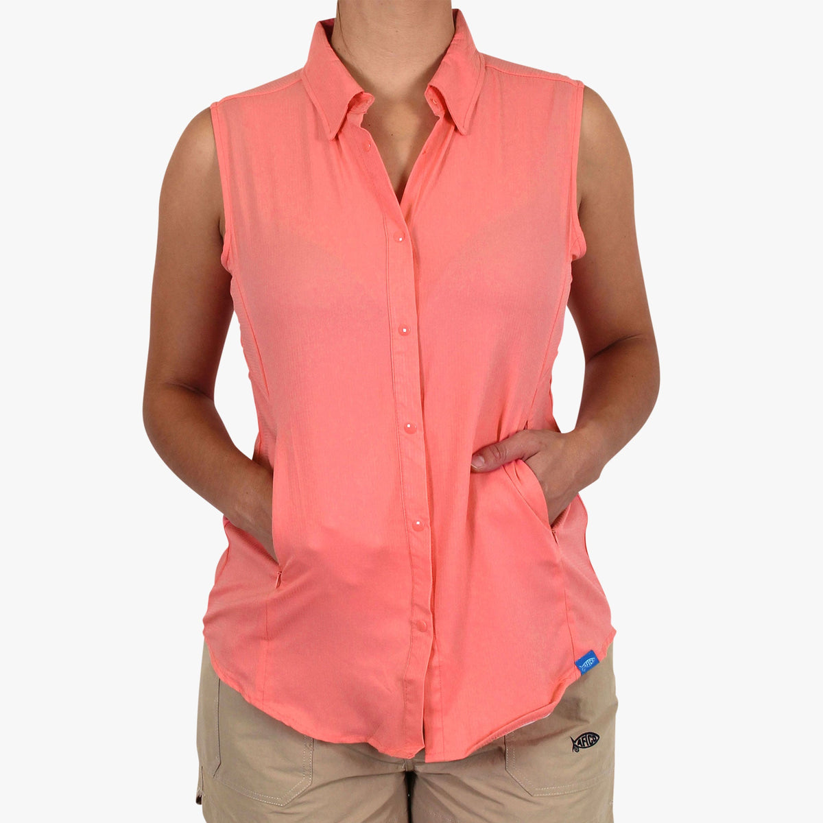 Womens AFTCO Women's Wrangle Sleeveless Button Down Shirt