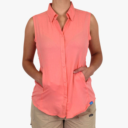 Womens AFTCO Women's Wrangle Sleeveless Button Down Shirt