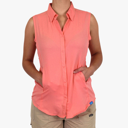 Womens AFTCO Women's Wrangle Sleeveless Button Down Shirt