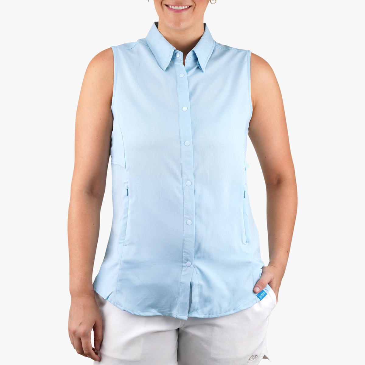 Womens AFTCO Women's Wrangle Sleeveless Button Down Shirt