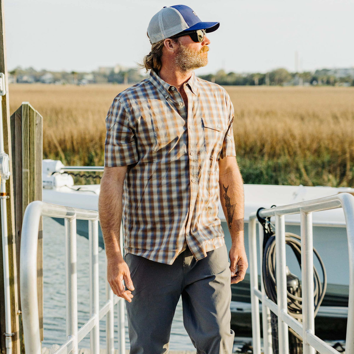 Mens AFTCO Portside SS Button Down Fishing Shirt