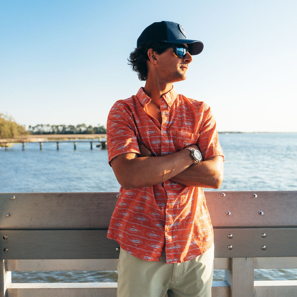 Mens AFTCO Boatbar SS Button Down Fishing Shirt